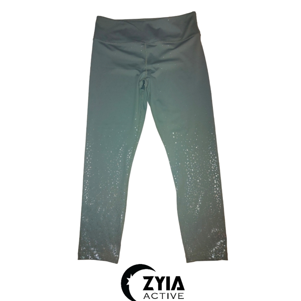 Zyia Active Grey Leggings With Metallic Foil Design